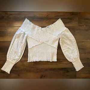 BB Dakota Smocked Off Shoulder Eyelet Crop Top Cottagecore Boho M
